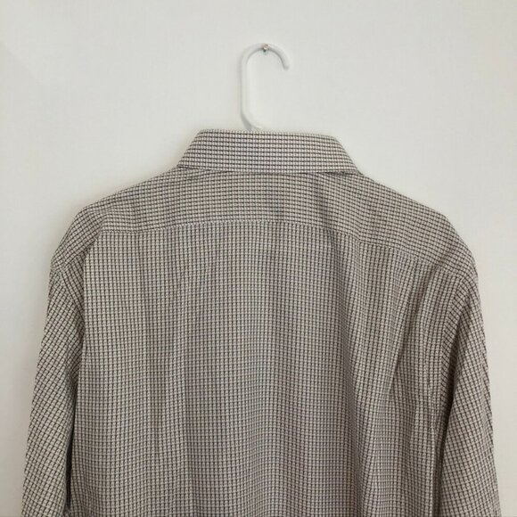 NEW NWT HART SCHAFFNER MARX Mens White Tan Brown Woven Checkered Button Down XL - Picture 10 of 11